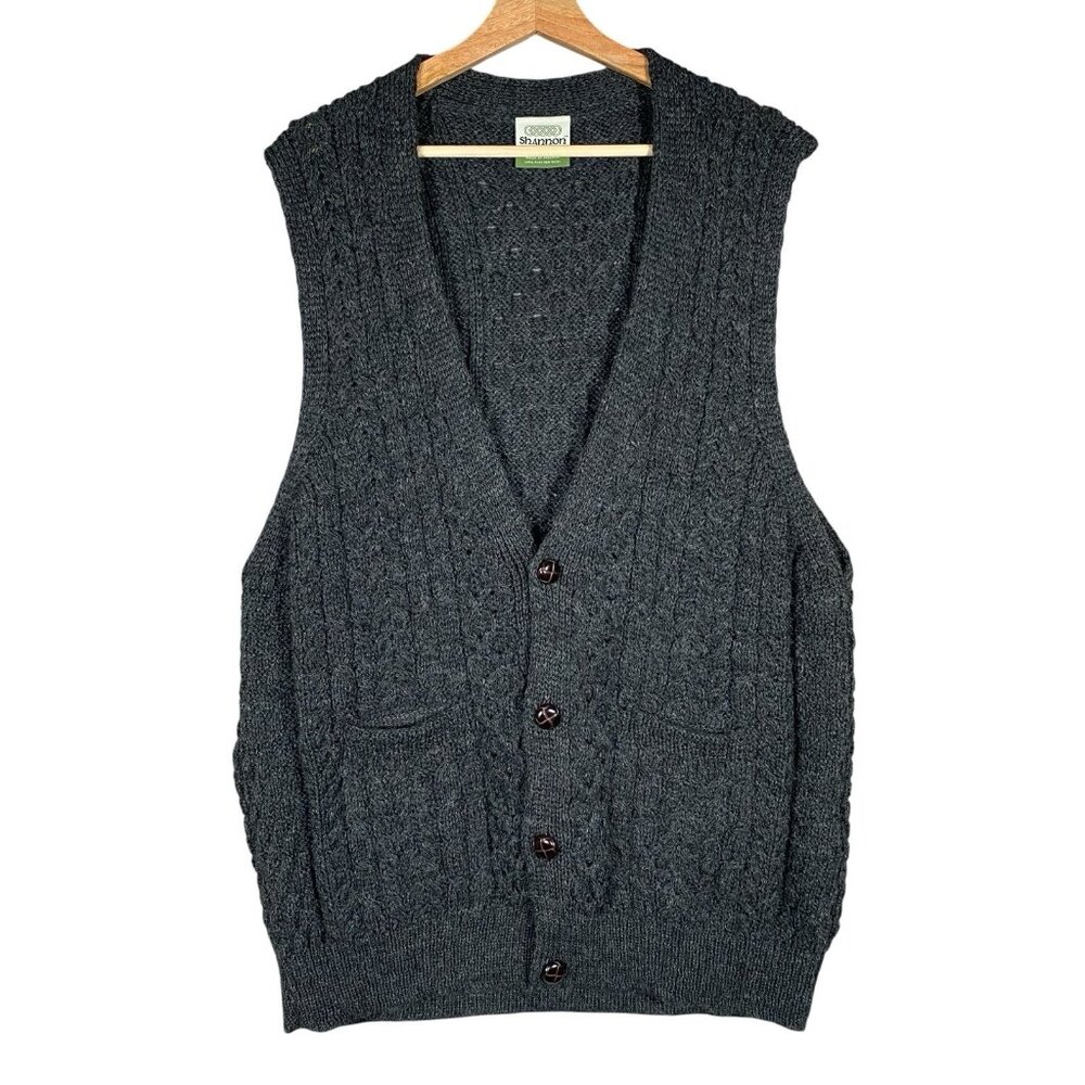 Shannon Woolen Mills Sweater Vest XL Cable Knit Aran Irish Fisherman Grandpa